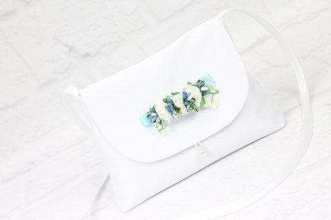 Ozdoba na torebkę komunijną boho różyczki BŁĘKIT Ozdoba na torebkę komunijną boho różyczki BŁĘKIT