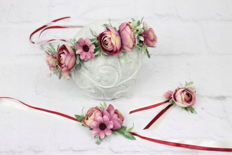Wianek ślubny BORDO peonia boho foto sesja kwiaty Wianek ślubny BORDO peonia boho foto sesja kwiaty