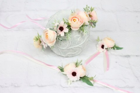 Wianek ślubny PUDROWY RÓŻ peonia boho sesja kwiaty Wianek ślubny PUDROWY RÓŻ peonia boho sesja kwiaty