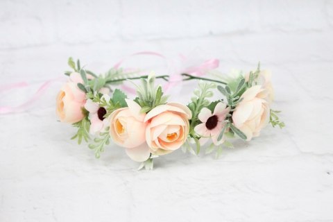 Wianek ślubny PUDROWY RÓŻ peonia boho sesja kwiaty Wianek ślubny PUDROWY RÓŻ peonia boho sesja kwiaty