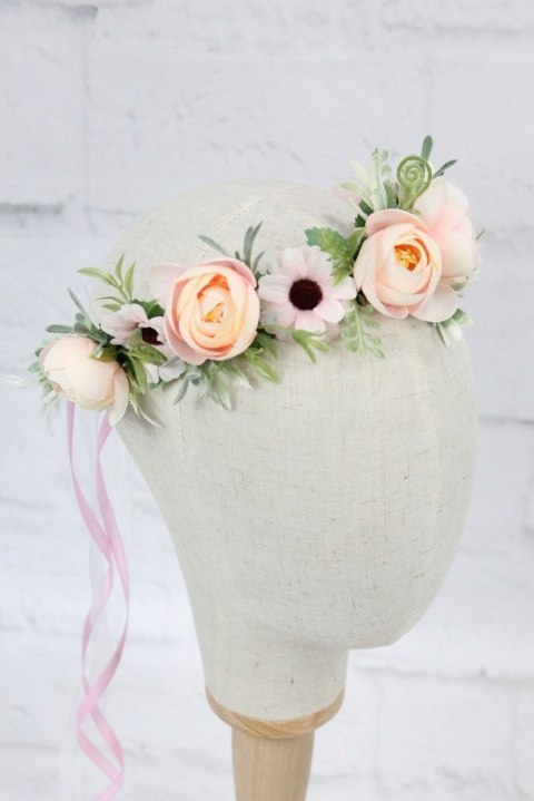 Wianek ślubny PUDROWY RÓŻ peonia boho sesja kwiaty Wianek ślubny PUDROWY RÓŻ peonia boho sesja kwiaty