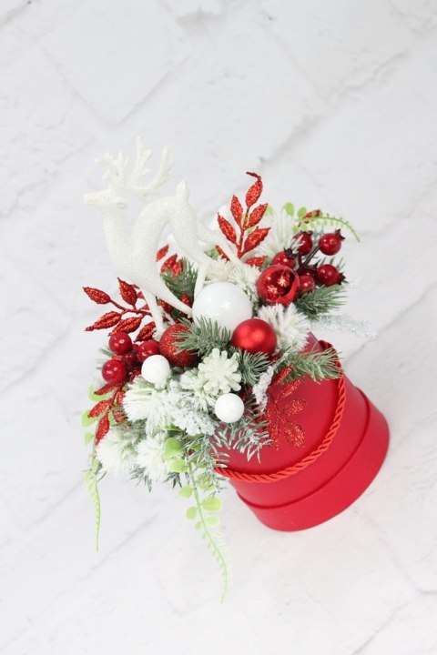 Flower box świąteczny stroik CZERWONY stylowy renifer Flower box świąteczny stroik CZERWONY stylowy renifer