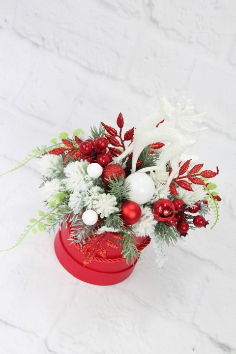 Flower box świąteczny stroik CZERWONY stylowy renifer Flower box świąteczny stroik CZERWONY stylowy renifer