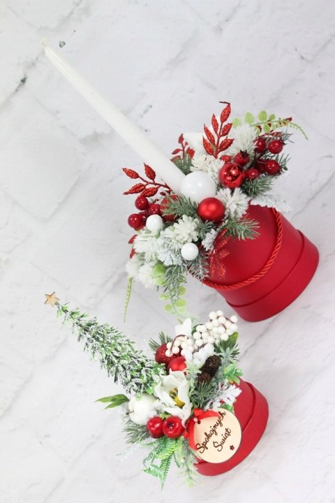Flower box świąteczny stroik CZERWONY dekoracja Flower box świąteczny stroik CZERWONY dekoracja