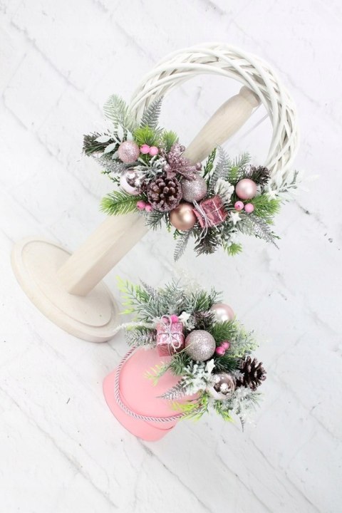 Flower box świąteczny stroik RÓŻOWY dekoracja styl Flower box świąteczny stroik RÓŻOWY dekoracja styl