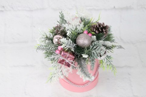 Flower box świąteczny stroik RÓŻOWY dekoracja styl Flower box świąteczny stroik RÓŻOWY dekoracja styl
