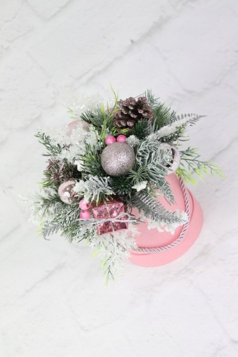 Flower box świąteczny stroik RÓŻOWY dekoracja styl Flower box świąteczny stroik RÓŻOWY dekoracja styl