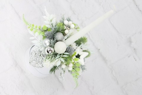 Flower box świąteczny stroik SREBRNY dekoracja stylowa świeca Flower box świąteczny stroik SREBRNY dekoracja stylowa świeca