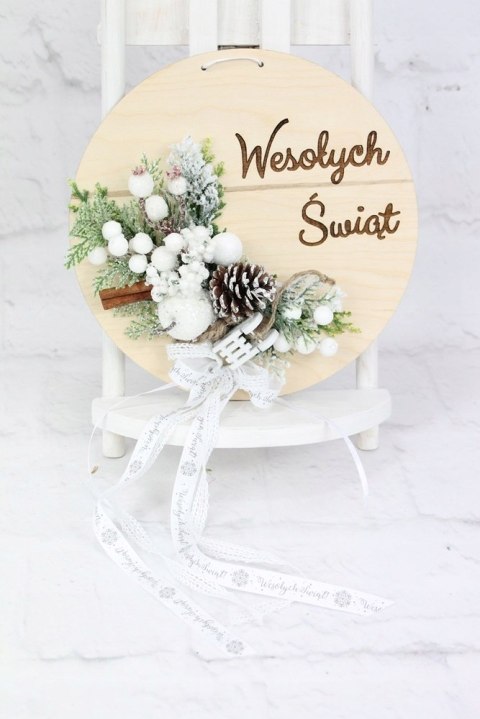 Wianek stroik świąteczny drewno dekoracja do domu