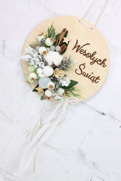 Wianek stroik świąteczny drewno dekoracja do domu