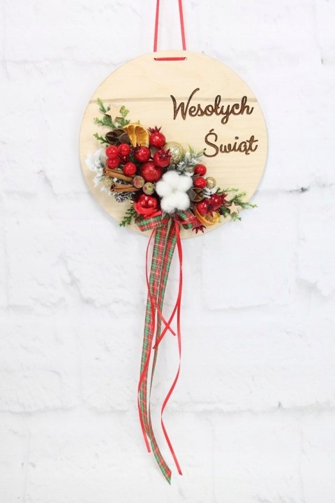 Wianek stroik świąteczny drewno dekoracja do domu