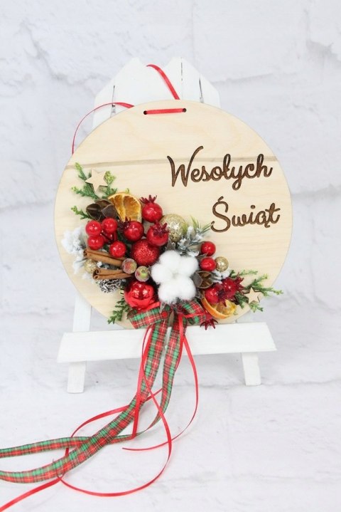 Wianek stroik świąteczny drewno dekoracja do domu