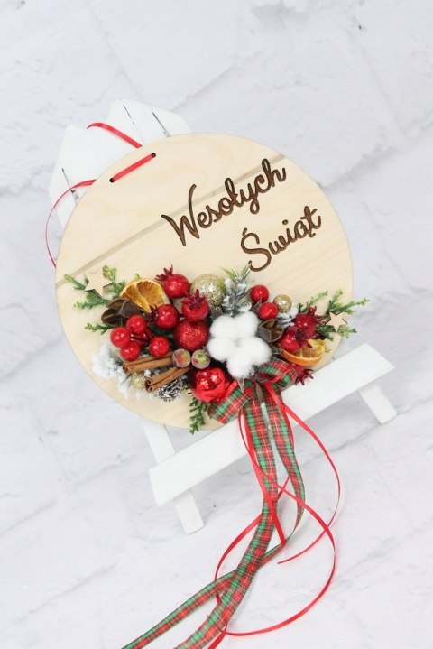 Wianek stroik świąteczny drewno dekoracja do domu