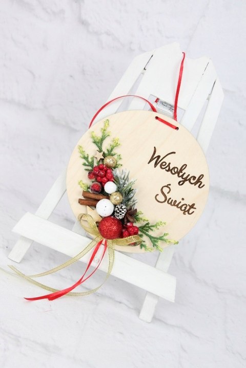 Wianek stroik świąteczny drewno dekoracja do domu