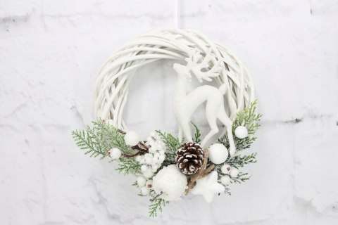 Wianek świąteczny biały RENIFER dekoracja na drzwi