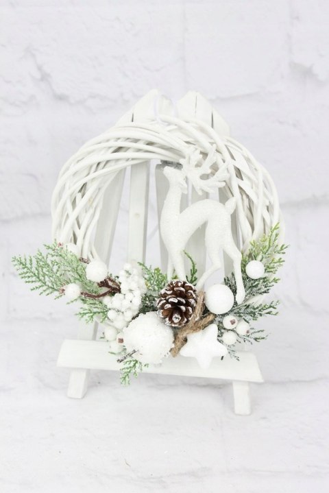 Wianek świąteczny biały RENIFER dekoracja na drzwi