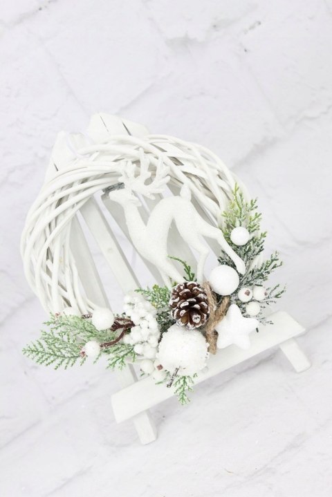 Wianek świąteczny biały RENIFER dekoracja na drzwi