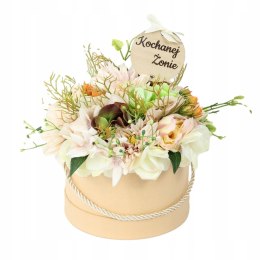 Kwiatowy flower box kompozycja prezent BEŻOWY