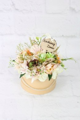 Kwiatowy flower box kompozycja prezent BEŻOWY