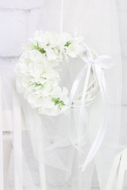 Wianek kwiatowy hortensja BIAŁY stroik stylowy M