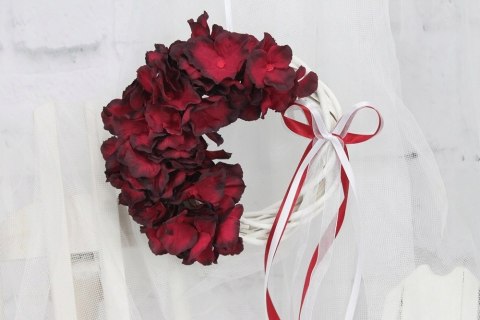 Wianek kwiatowy hortensja BORDO stroik stylowy M Wianek kwiatowy hortensja BORDO stroik stylowy M