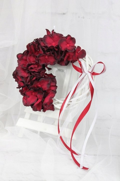 Wianek kwiatowy hortensja BORDO stroik stylowy M Wianek kwiatowy hortensja BORDO stroik stylowy M