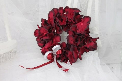 Wianek kwiatowy hortensja BORDO stroik stylowy S Wianek kwiatowy hortensja BORDO stroik stylowy S