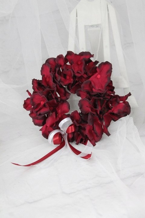 Wianek kwiatowy hortensja BORDO stroik stylowy S Wianek kwiatowy hortensja BORDO stroik stylowy S