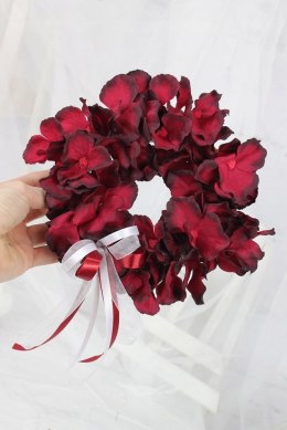 Wianek kwiatowy hortensja BORDO stroik stylowy S