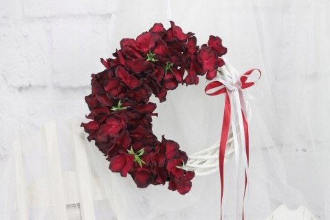 Wianek kwiatowy hortensja BORDO stroik stylowy dom Wianek kwiatowy hortensja BORDO stroik stylowy dom