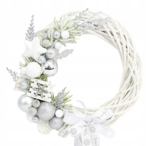 Wianek świąteczny na drzwi ozdoba stroik SREBRNY