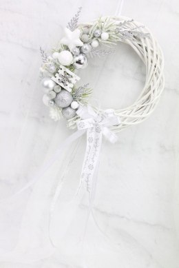 Wianek świąteczny na drzwi ozdoba stroik SREBRNY