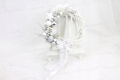 Wianek świąteczny na drzwi ozdoba stroik SREBRNY