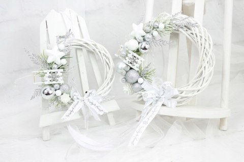 Wianek świąteczny na drzwi ozdoba stroik SREBRNY