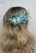 Grzebyk do włosów peonia róża NIEBIESKI ślub boho