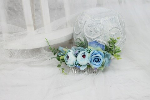 Grzebyk do włosów peonia róża NIEBIESKI ślub boho Grzebyk do włosów peonia róża NIEBIESKI ślub boho