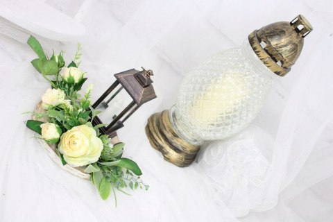 Stroik kompozycja na grób kolumbarium mały LAMPION plaster drewna Stroik kompozycja na grób kolumbarium mały LAMPION plaster drewna