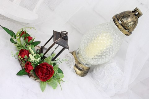 Stroik kompozycja na grób kolumbarium mały LAMPION plaster drewna Stroik kompozycja na grób kolumbarium mały LAMPION plaster drewna