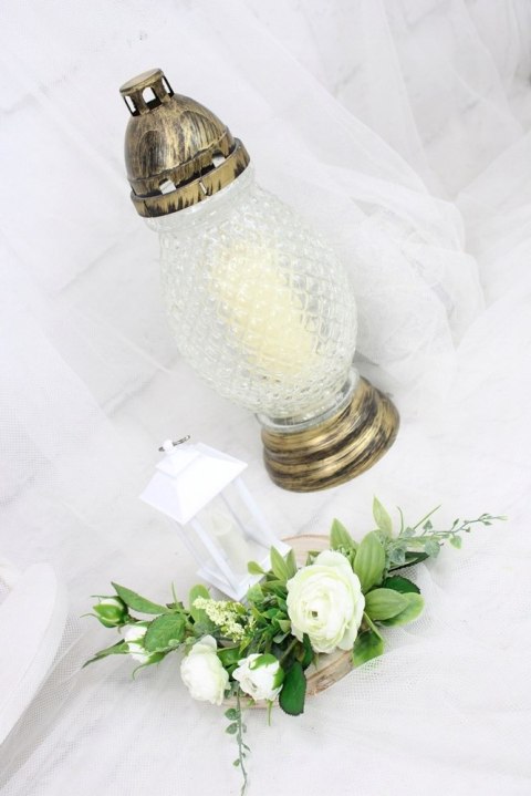Stroik kompozycja na grób kolumbarium mały LAMPION plaster drewna Stroik kompozycja na grób kolumbarium mały LAMPION plaster drewna