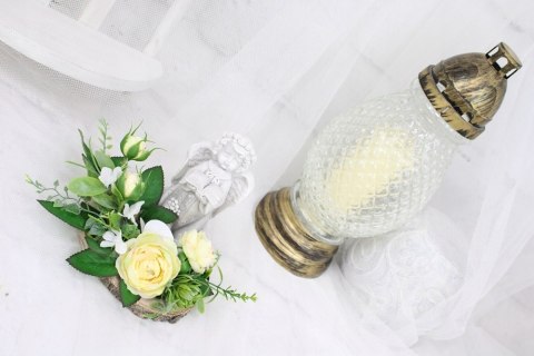 Stroik kompozycja na grób wiązanka ANIOŁEK plaster drewna