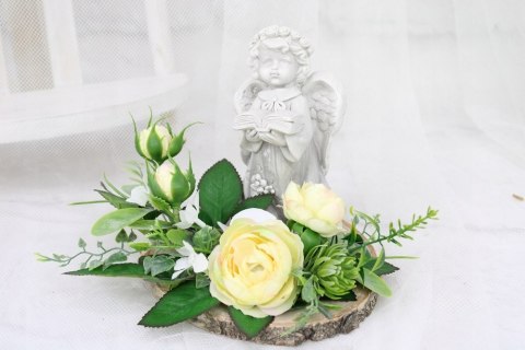 Stroik kompozycja na grób wiązanka ANIOŁEK plaster drewna