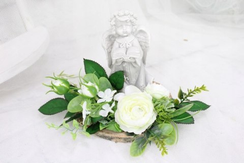 Stroik kompozycja na grób wiązanka ANIOŁEK plaster drewna