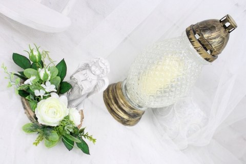 Stroik kompozycja na grób wiązanka ANIOŁEK plaster drewna