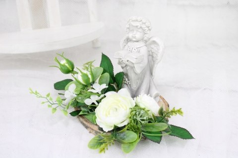 Stroik kompozycja na grób wiązanka ANIOŁEK plaster drewna