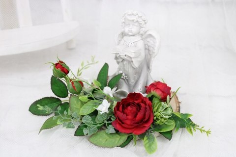 Stroik kompozycja na grób wiązanka ANIOŁEK plaster drewna