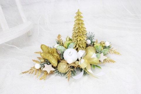 Kompozycja stroik świąteczny na stół złoty ozdoba domu choinka