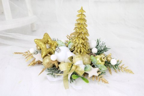 Kompozycja stroik świąteczny na stół złoty ozdoba domu choinka