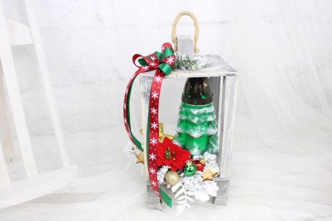 Stroik na grób świąteczny znicz choinka lampion Stroik na grób świąteczny znicz choinka lampion