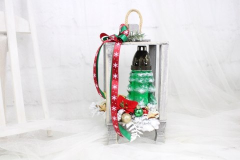 Stroik na grób świąteczny znicz choinka lampion Stroik na grób świąteczny znicz choinka lampion