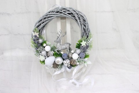 Wianek świąteczny na drzwi wieniec stroik dekoracja renifer